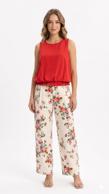 Crimson Elastic-Hem Blouse